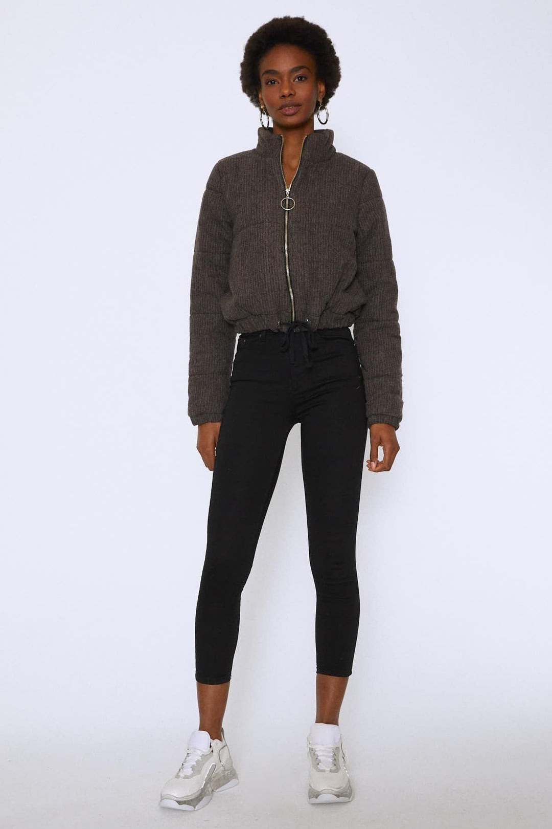 Front Zipper Lace-Up Coat Mink