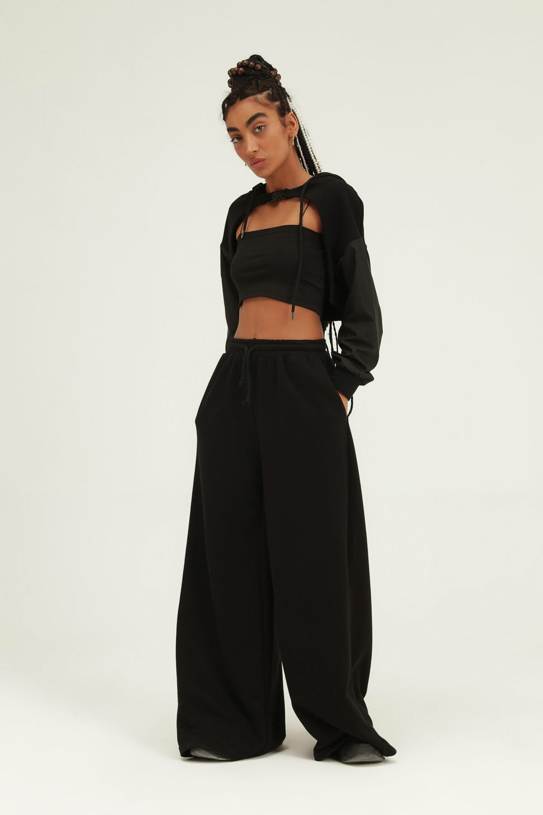 Hooded Crop Sweatshirt Black