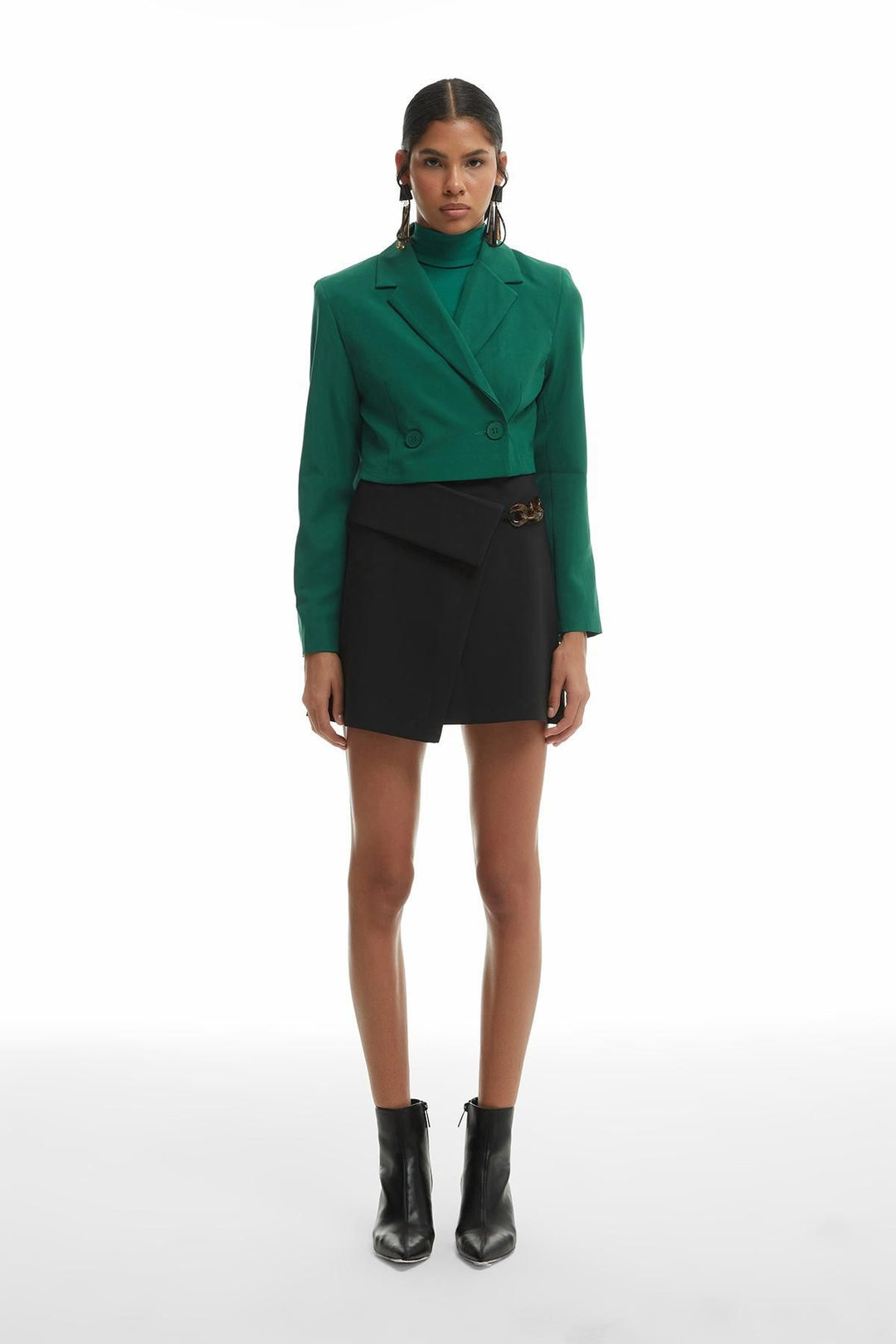 Double Breasted Crop Blazer Jacket Dark Green