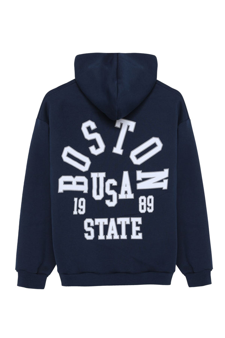 Yazı Baskılı Fermuarlı Sweatshirt Lacivert