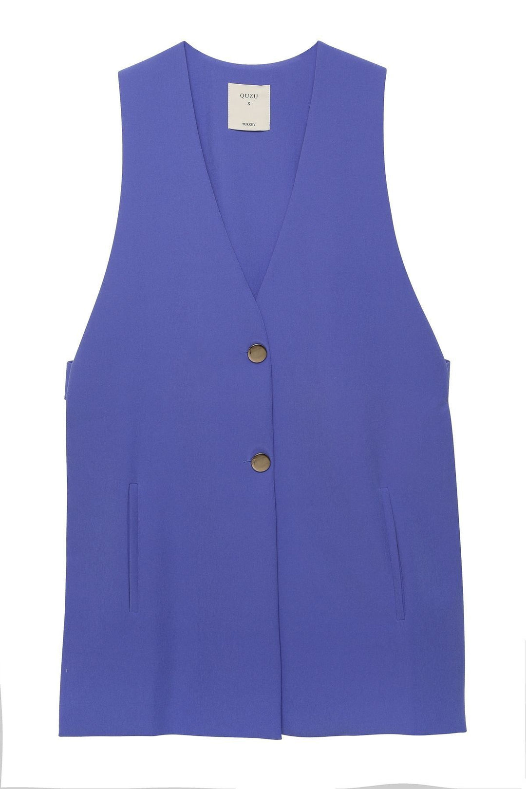 Open Side Buttoned Vest Jacket Dark Blue