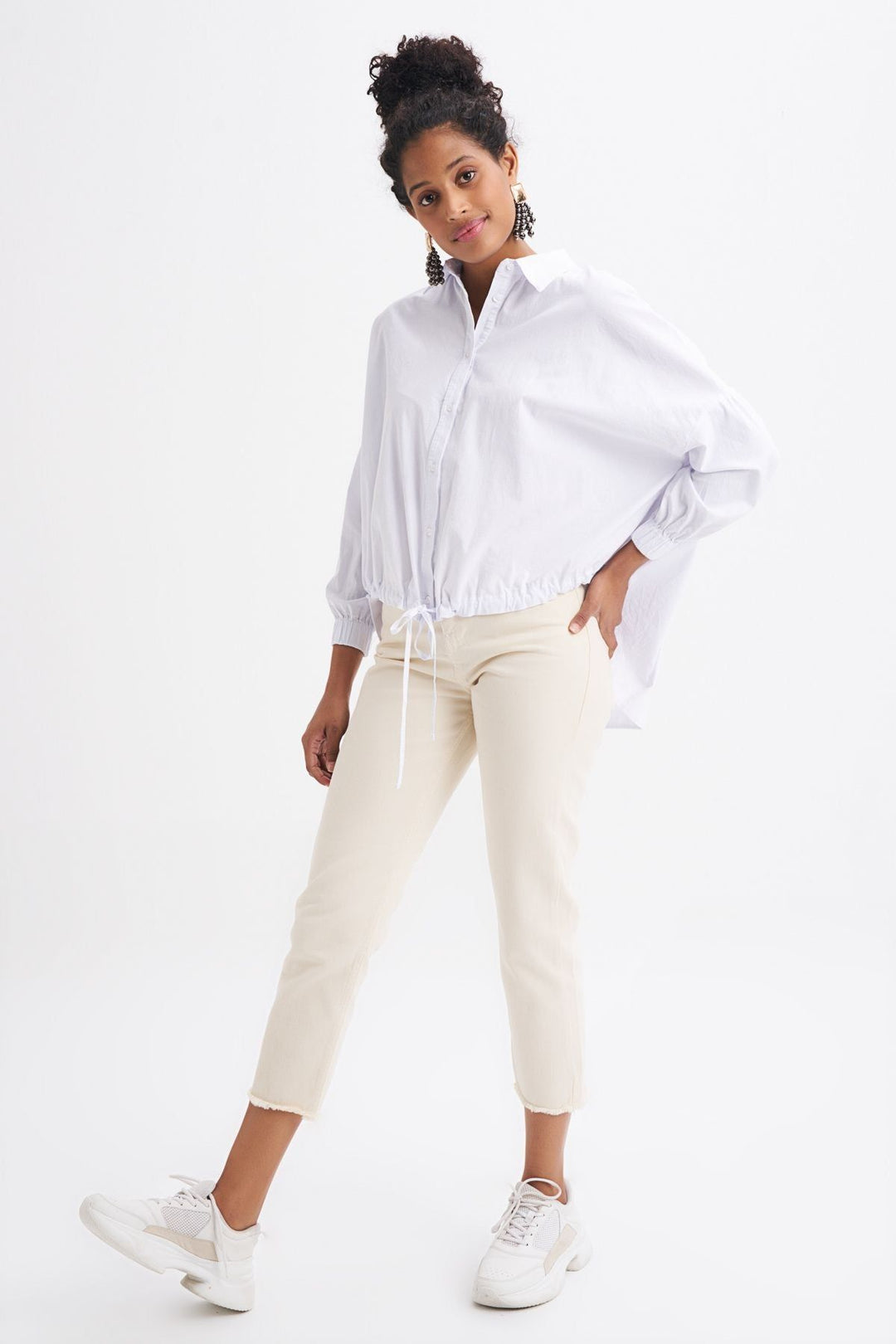 Tie Front Oversize Shirt White