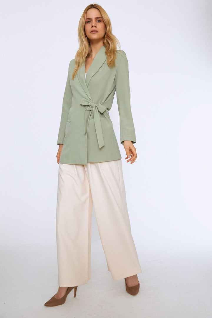 Beli Bağlamalı Şal Yaka Ceket Mint