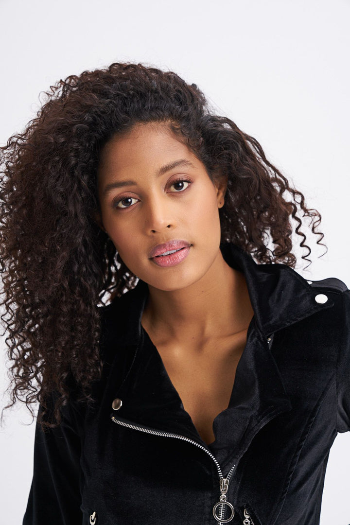 Kemerli Kadife Ceket Siyah