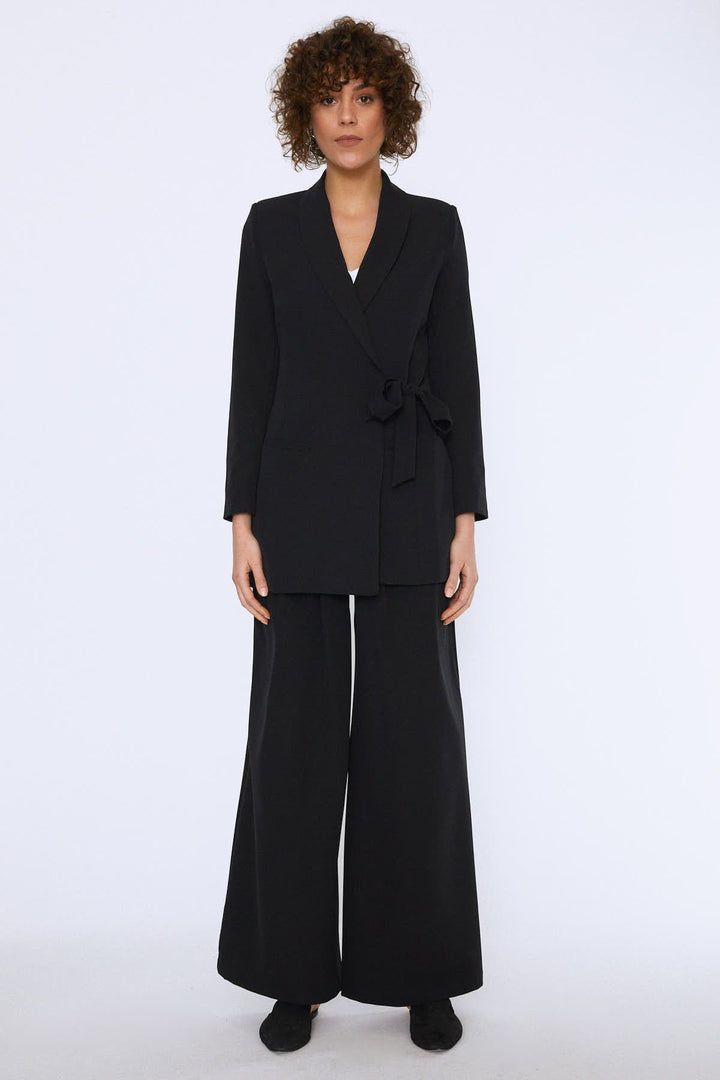 Beli Bağlamalı Şal Yaka Ceket Siyah