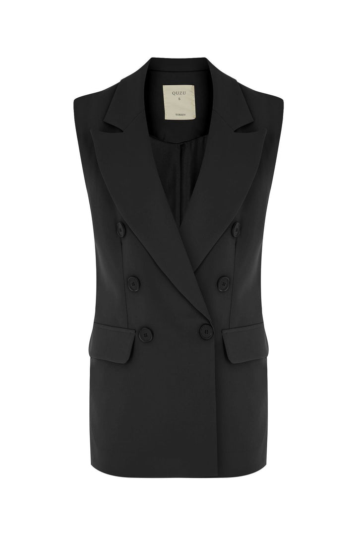 Kruvaze Yelek Ceket Siyah