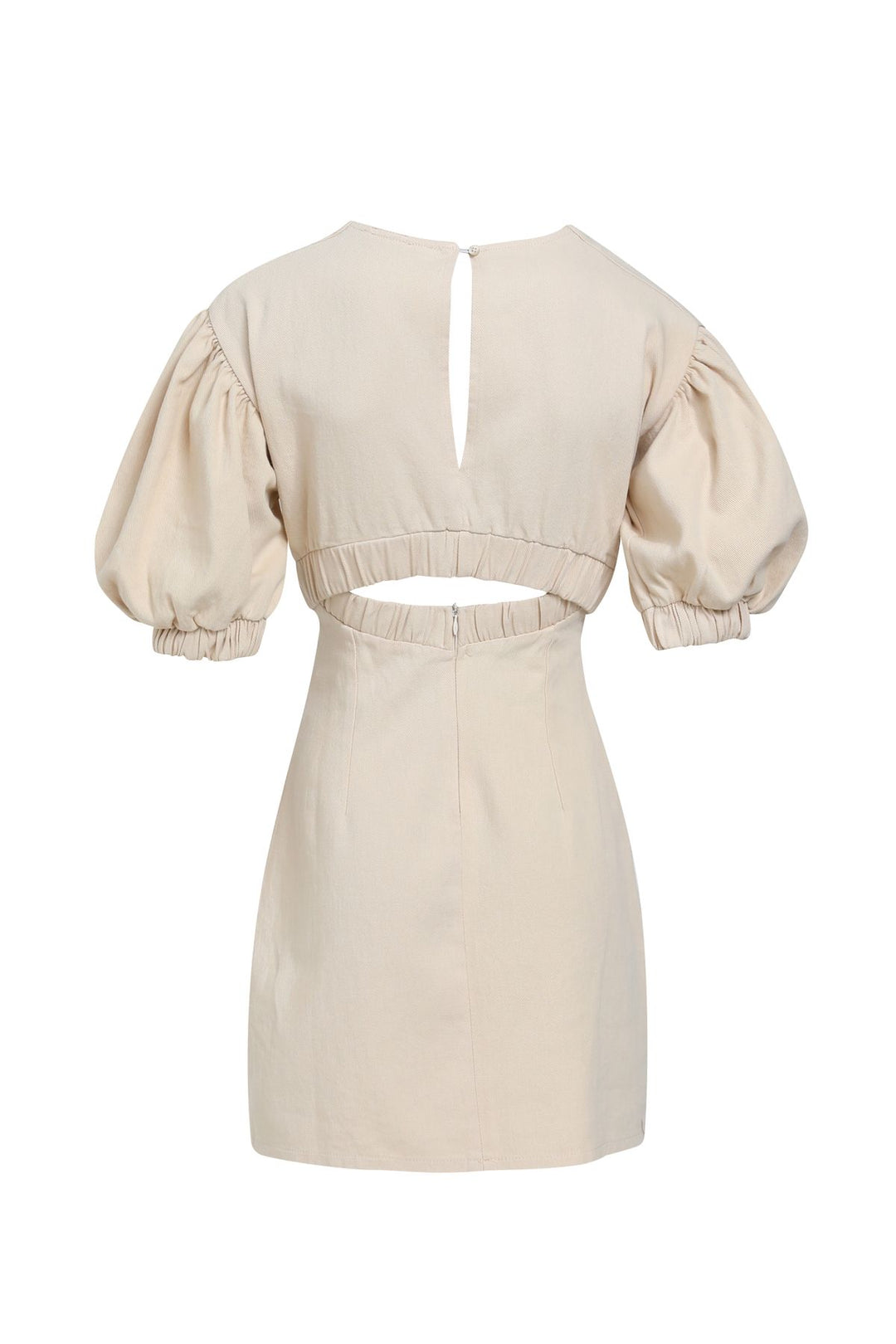 V Yaka Cut Out Gabardin Elbise Taş