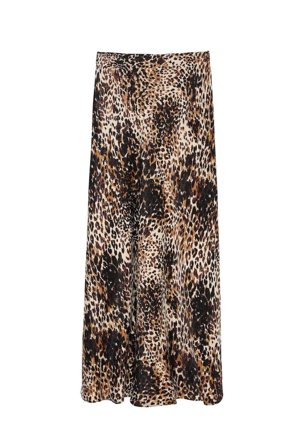 Leopard Pattern Satin Midi Skirt Brown