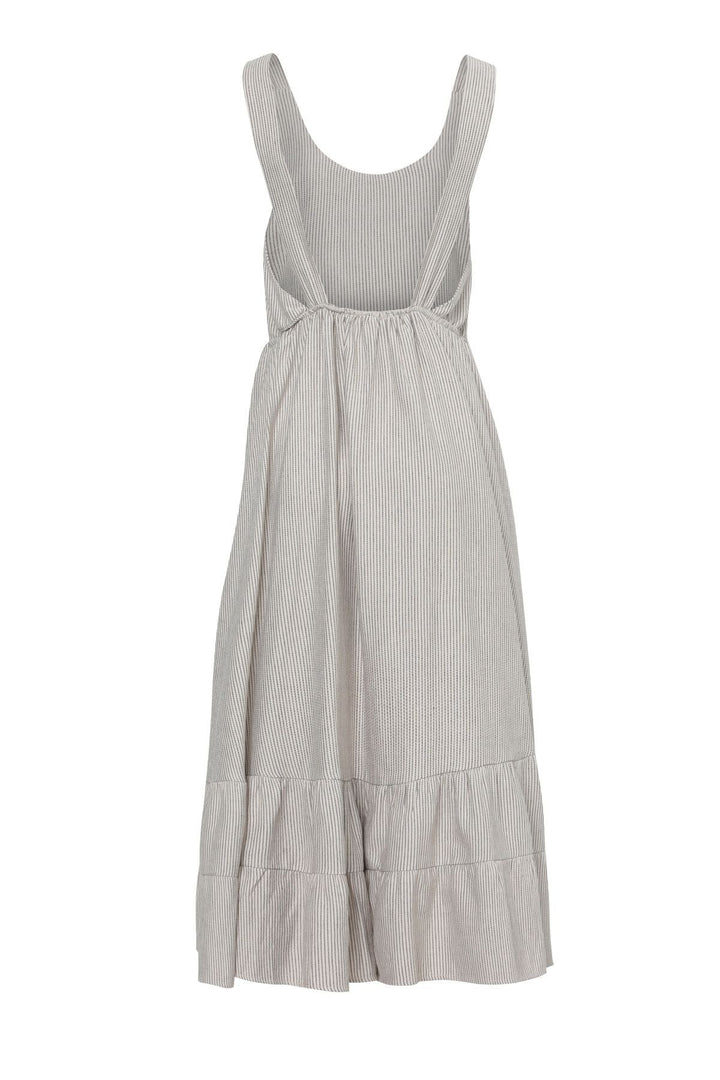 Sırt Dekolteli Askılı Keten Elbise Siyah