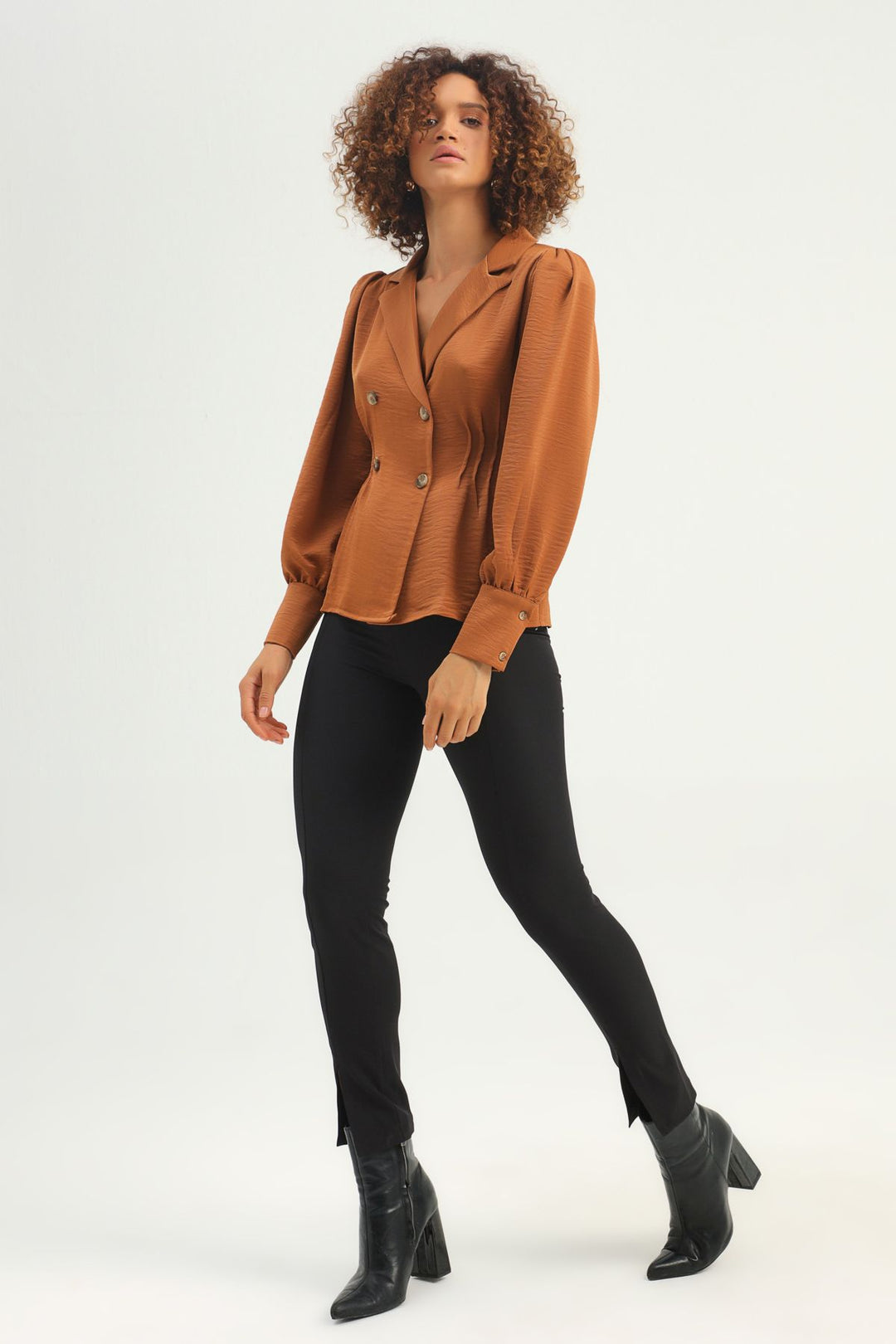 Waistcoat Double Breasted Buttoned Blouse Brown