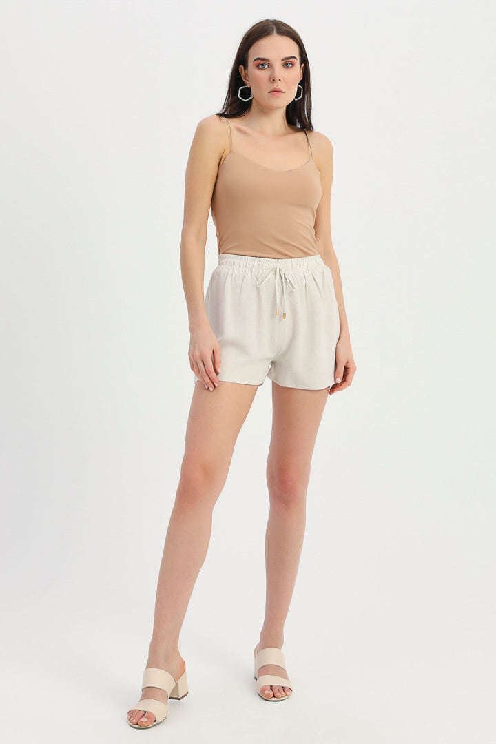 Elastic Waist Linen Shorts Natural