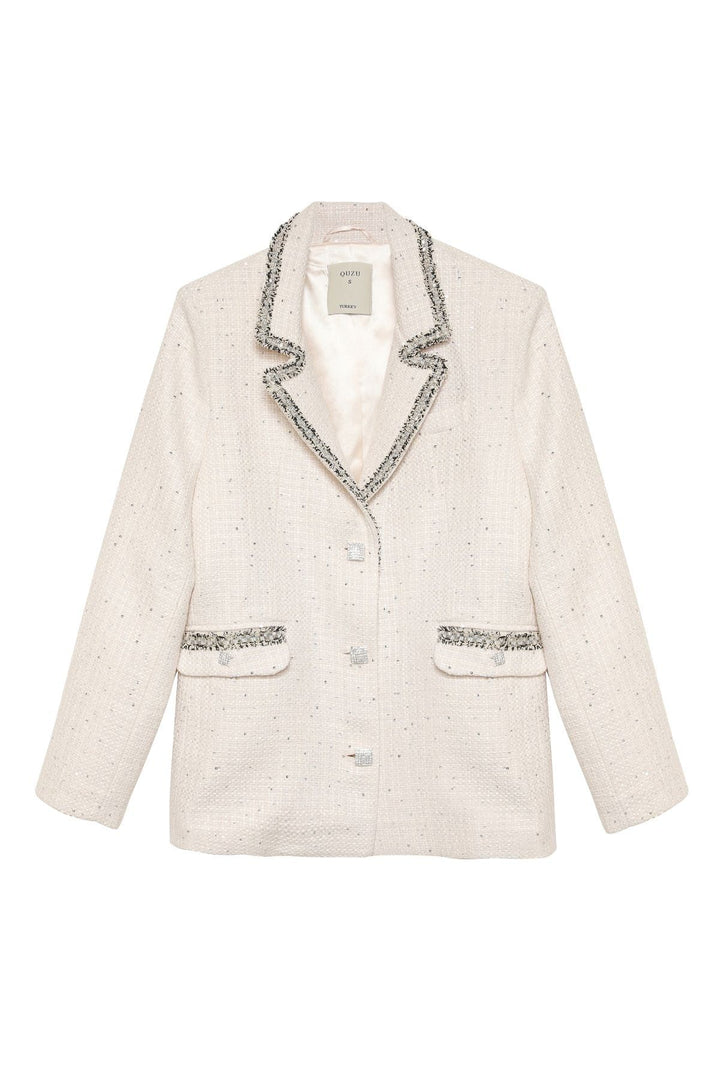 Pul Detaylı Blazer Ceket Ekru