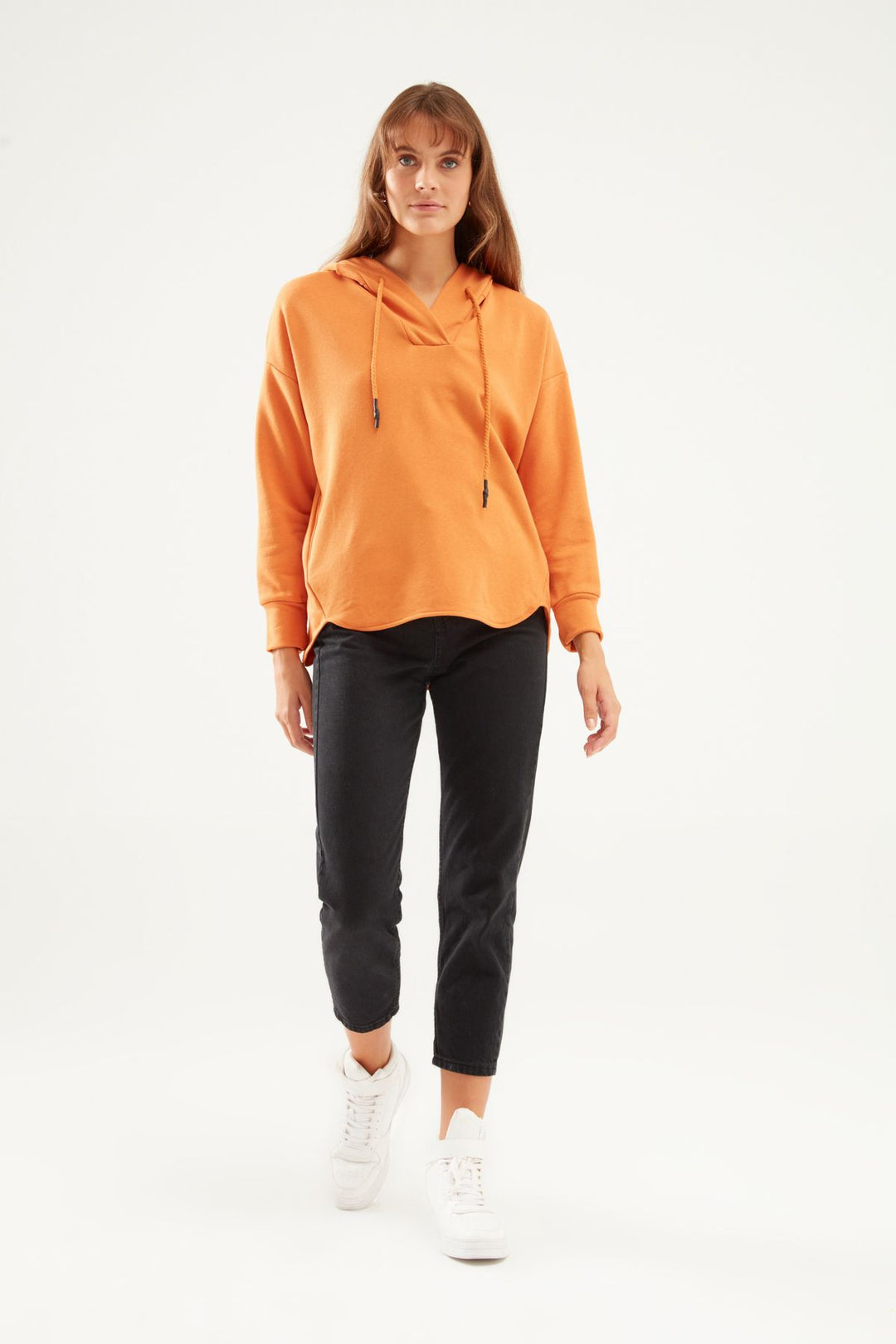 Kapüşonlu Oversize Sweatshirt Koyu Oranj