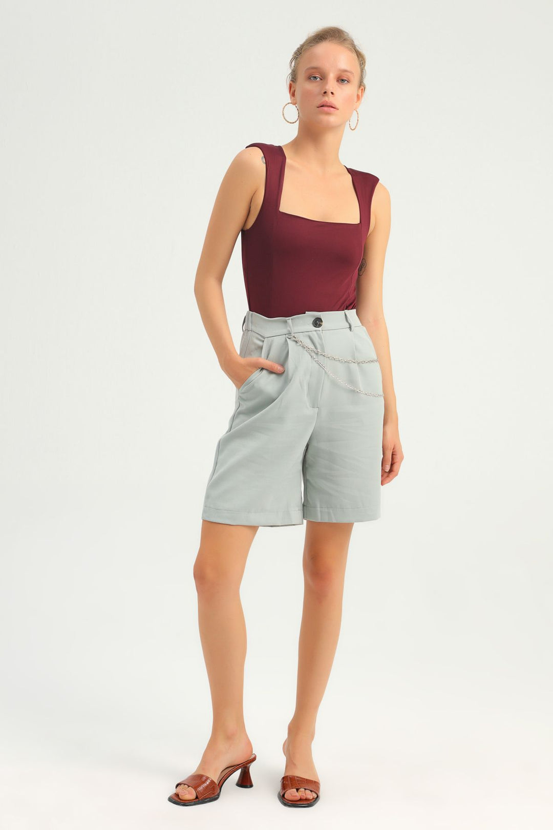 Waistcoat Square Neck Bodysuit Claret Red