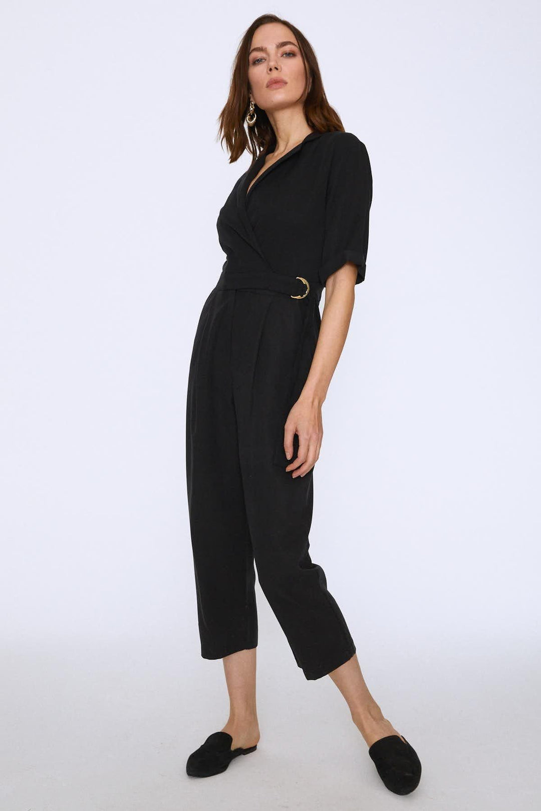 Side Tie V-neck Jumpsuit Black