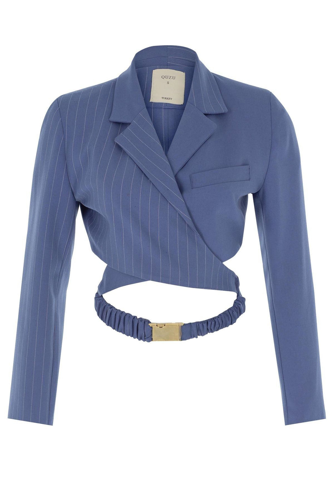 Belted Crop Blazer Jacket Blue