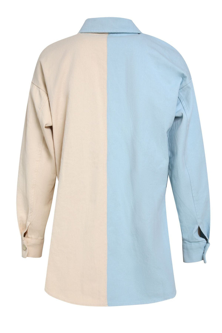 İki Renkli Cepli Gabardin Gömlek Bebe Mavi