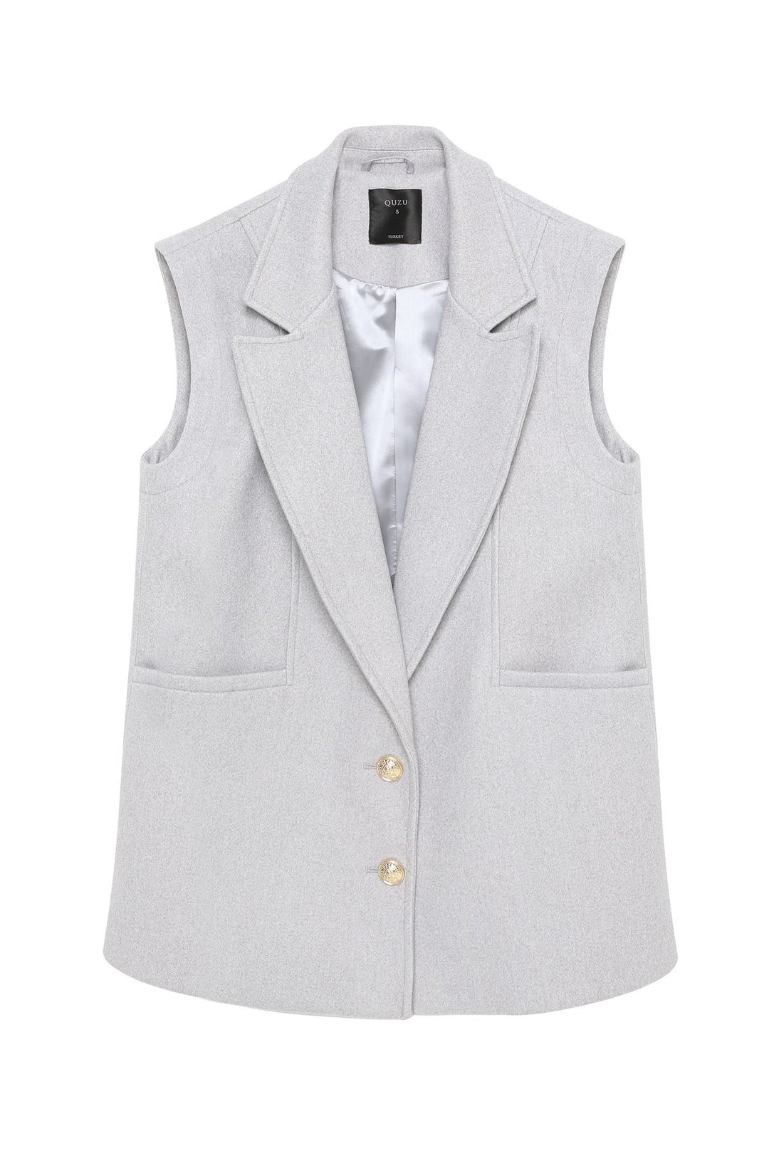 Kruvaze Yaka Kaşe Yelek Ceket Gri