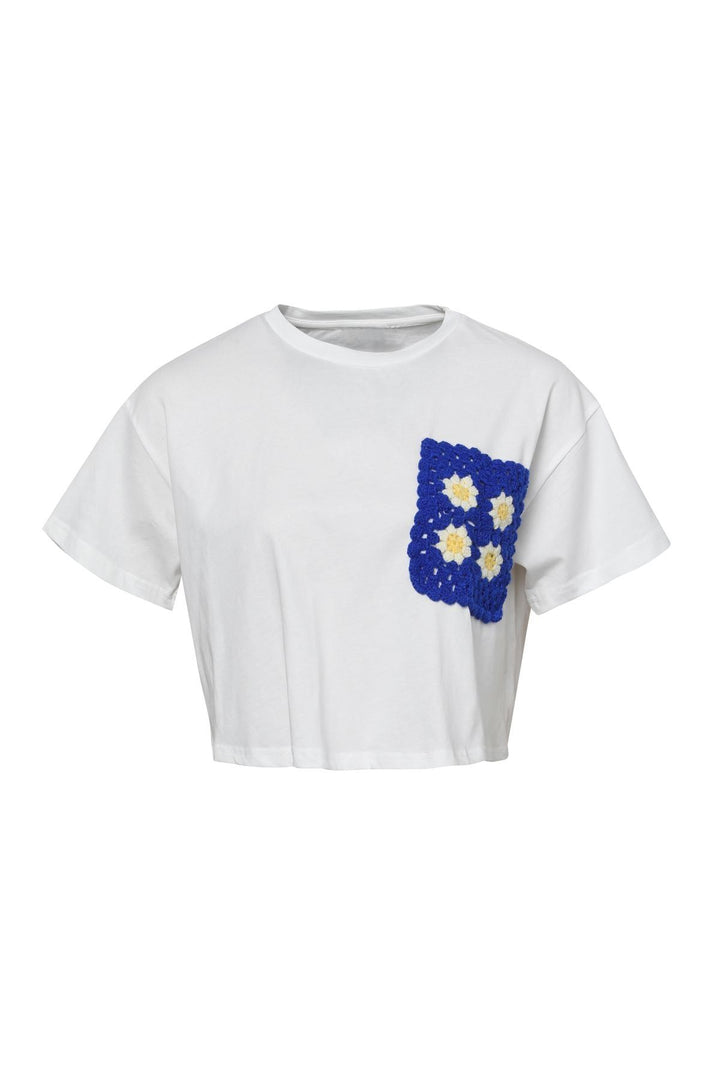 Knit Pocket Crop T-Shirt White