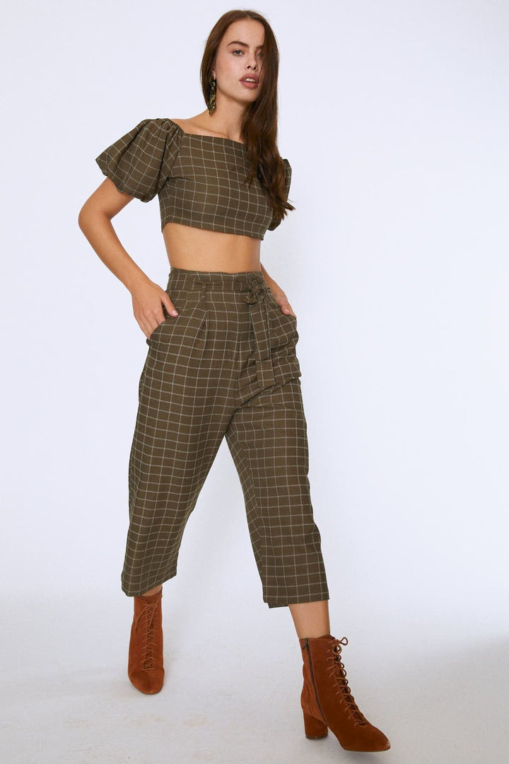 Waist Belted Wide Leg Trousers Khaki