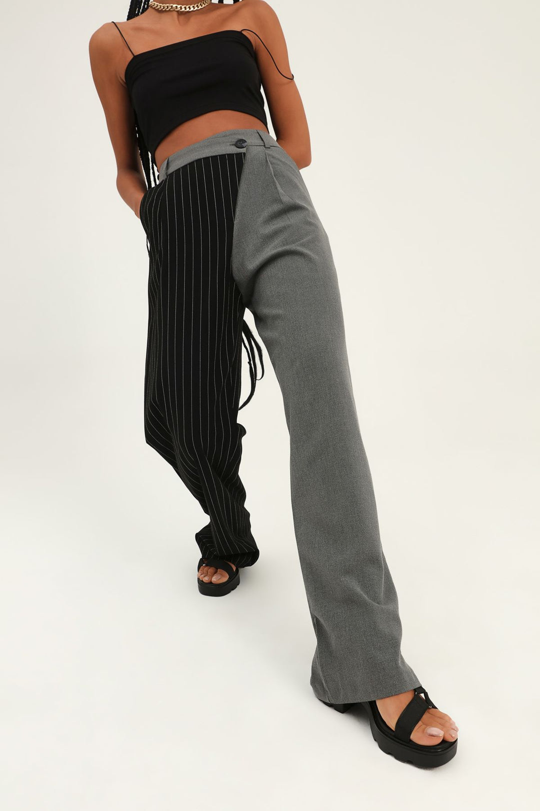 Two Color Palazzo Trousers Gray