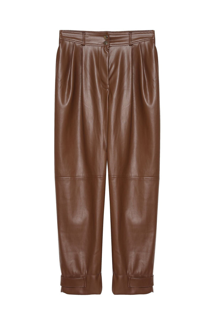 Leather Jogger Brown with Snap Legs