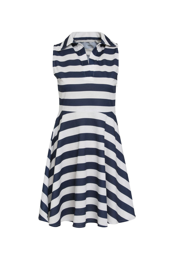 Polo Yaka Çizgili Elbise Lacivert