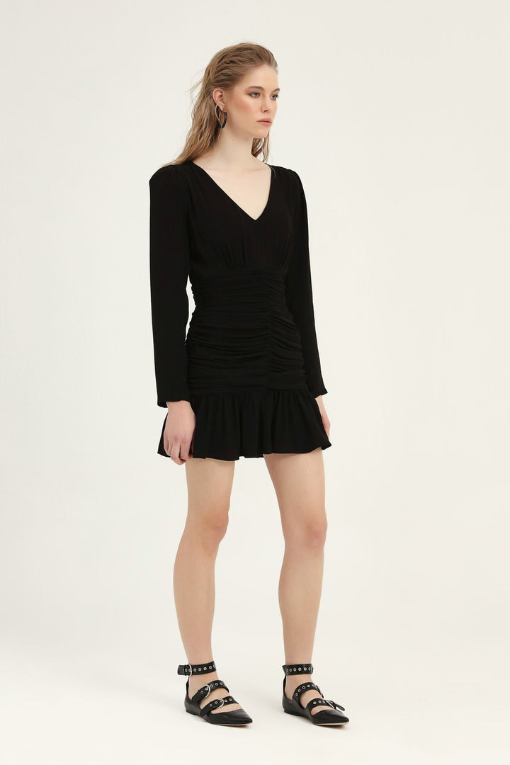 Balloon Sleeve Gipe Dress Black