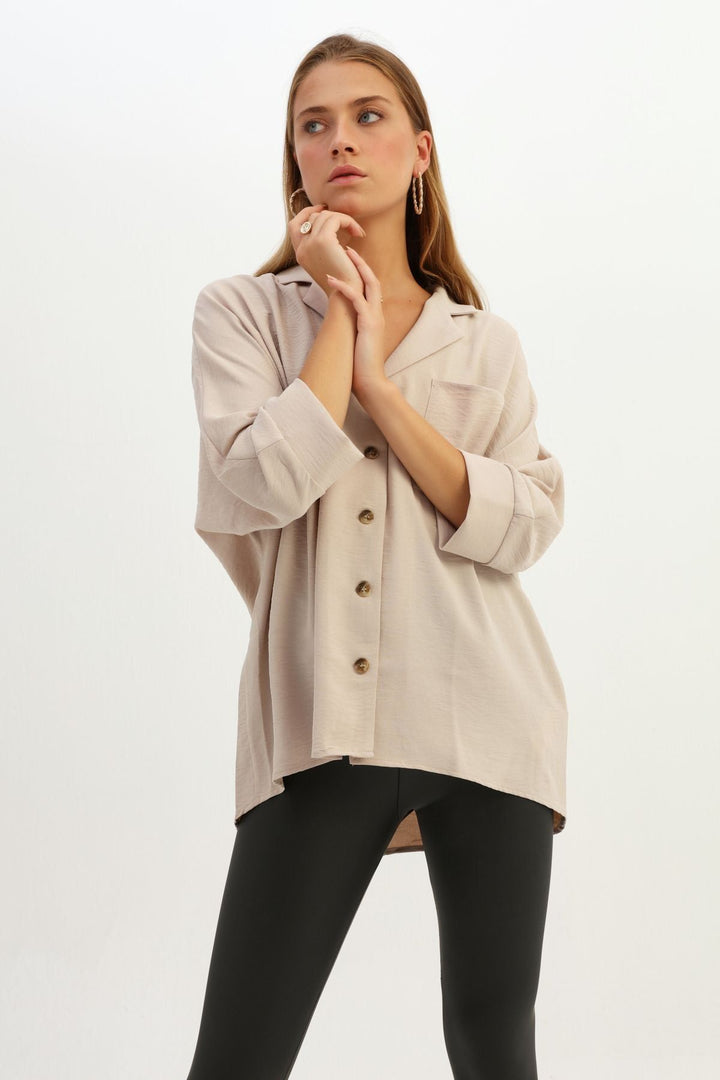 Tek Cepli Oversize Gömlek Taş