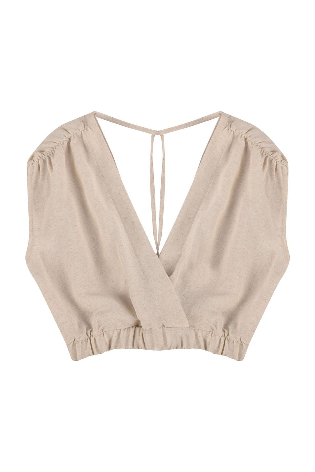 Pleated Shoulder Crop Blouse Natural