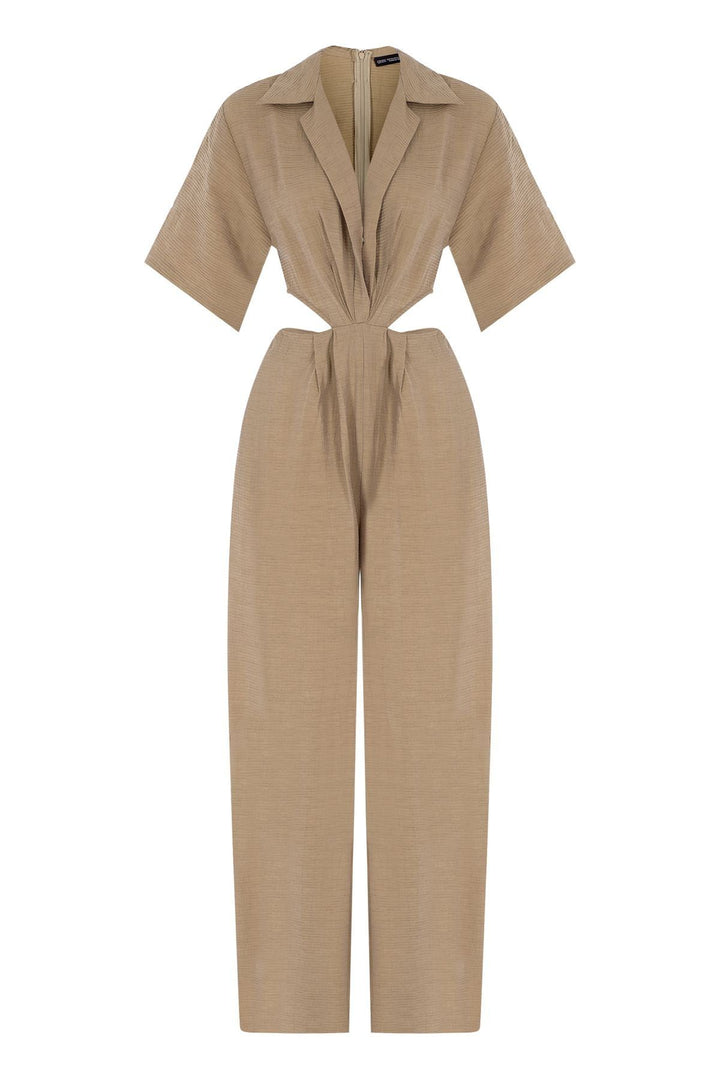 Cut Out Sparkly Jumpsuit Beige