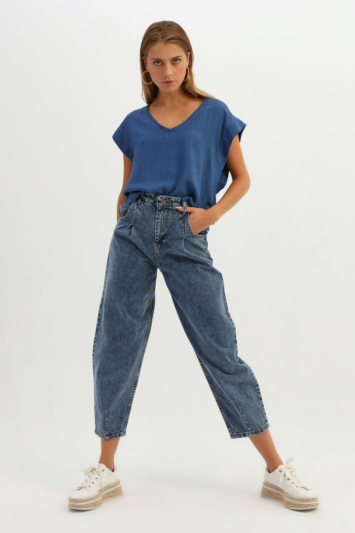 High Waist Slouchy Trousers Light Blue