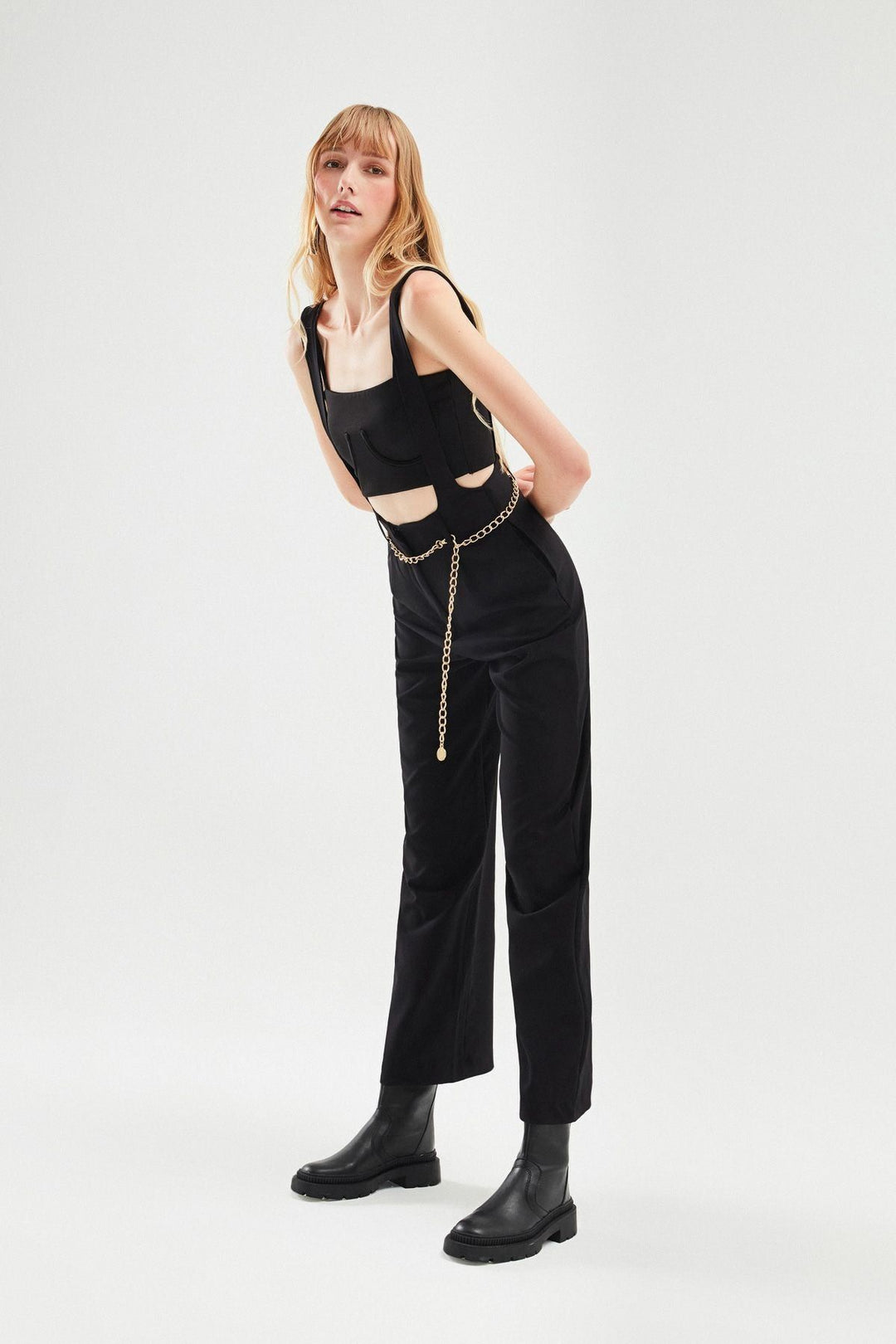 Chain Detailed Salopet Trousers Black