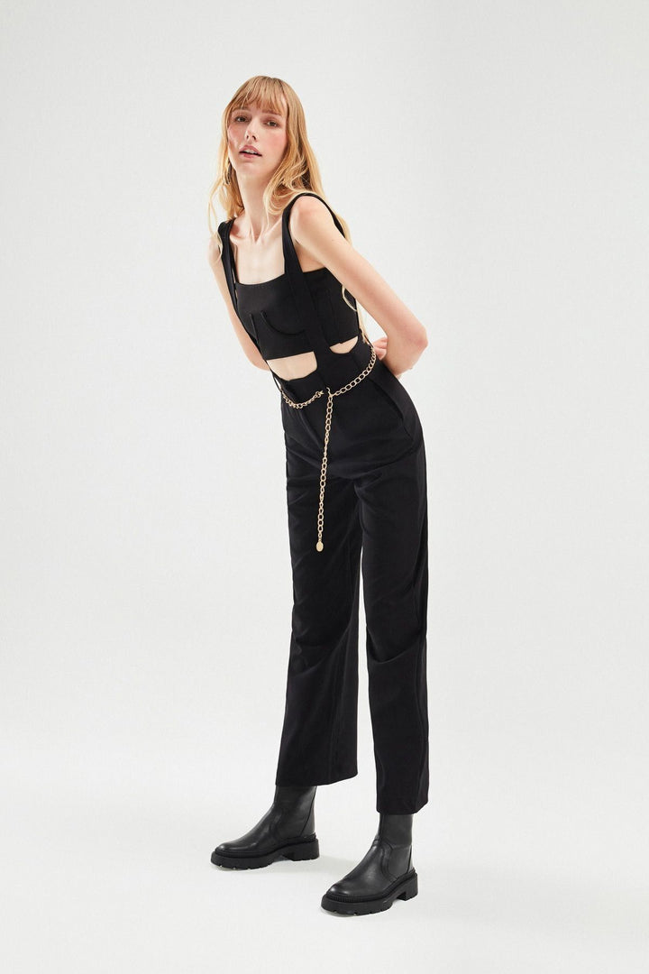 Chain Detailed Salopet Trousers Black