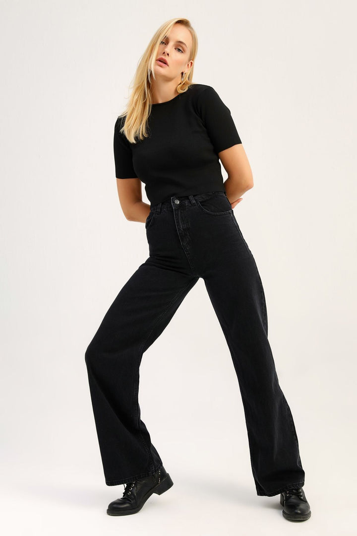 High Waist Wide Leg Jeans Anthracite