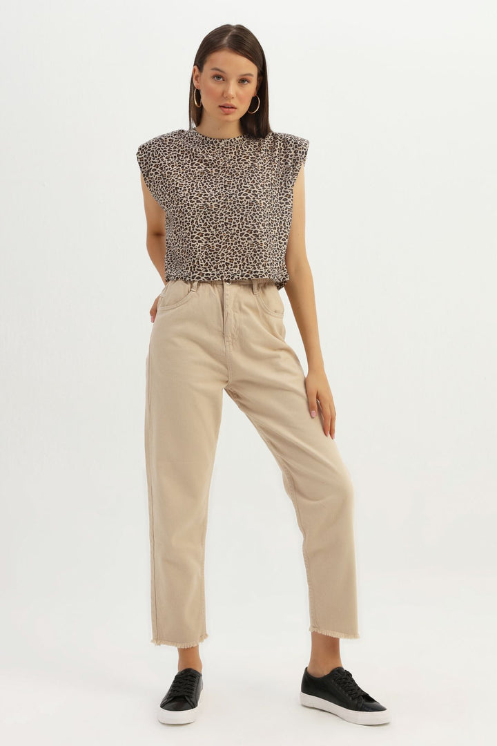 Leopard Pattern Padded T-Shirt Brown