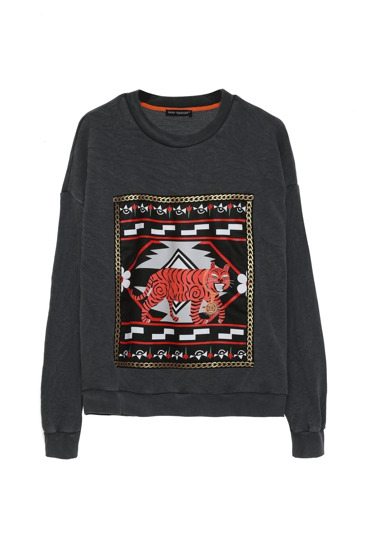 Embroidery Detailed Oversize Sweatshirt Anthracite