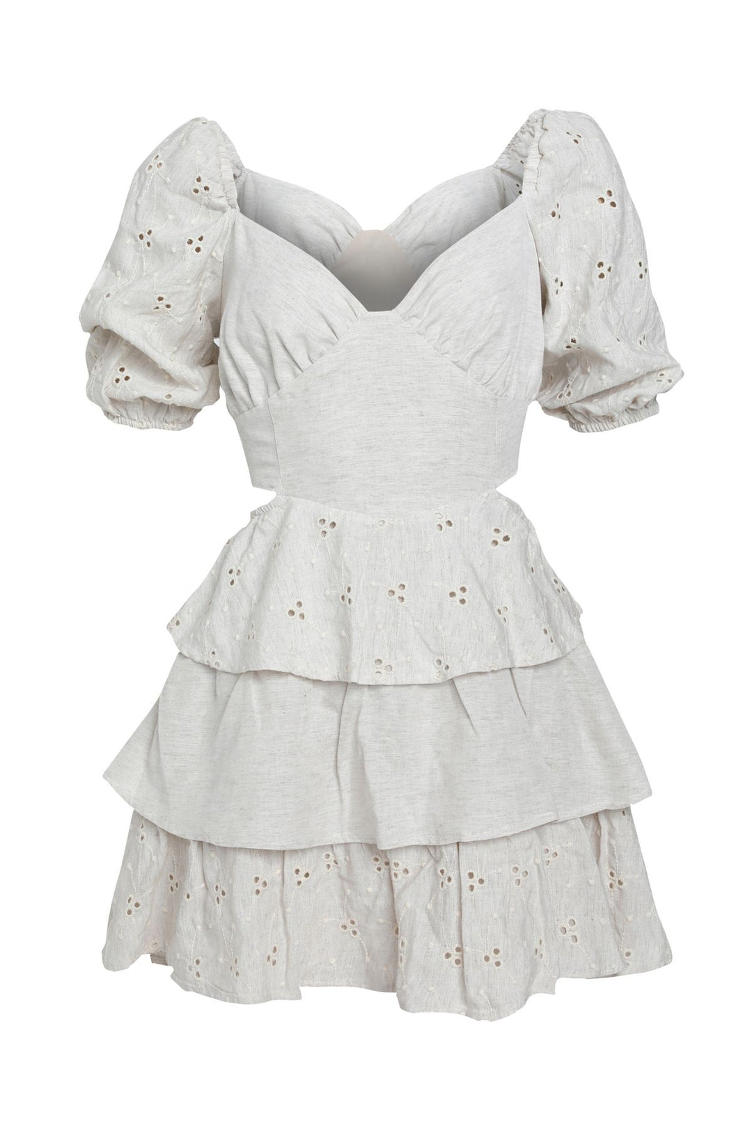 Balon Kol Fırfırlı Elbise Naturel