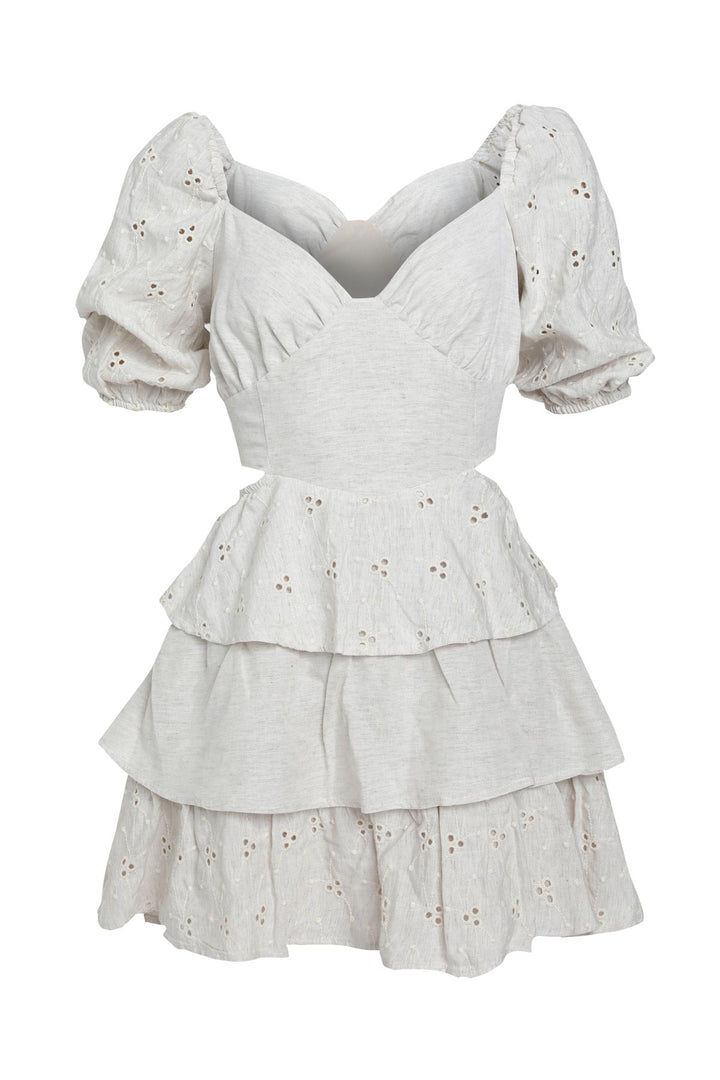 Balon Kol Fırfırlı Elbise Naturel