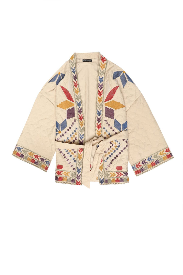 Desenli Kimono Ceket Taş