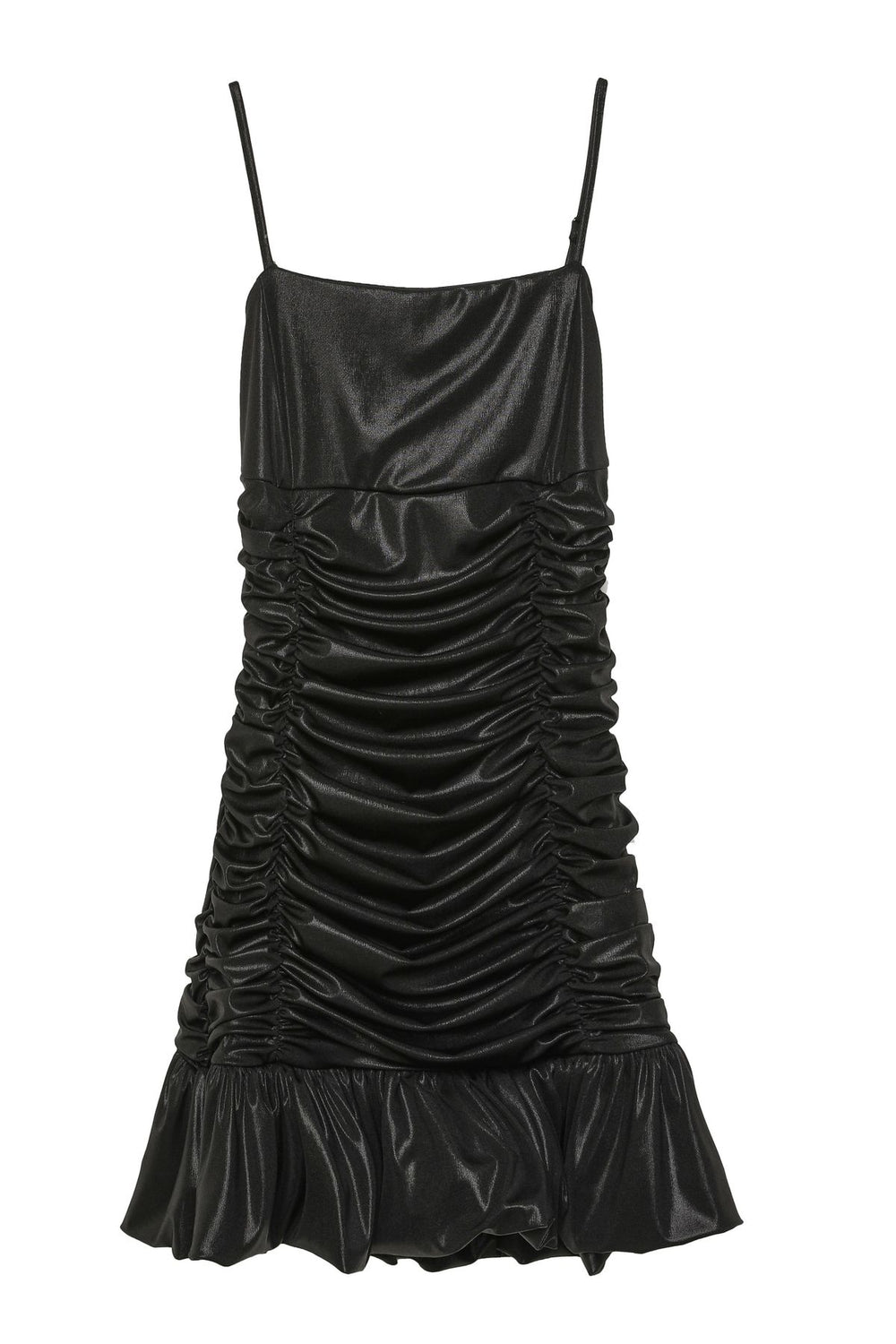 Ruffle Detailed Shiny Mini Dress Black