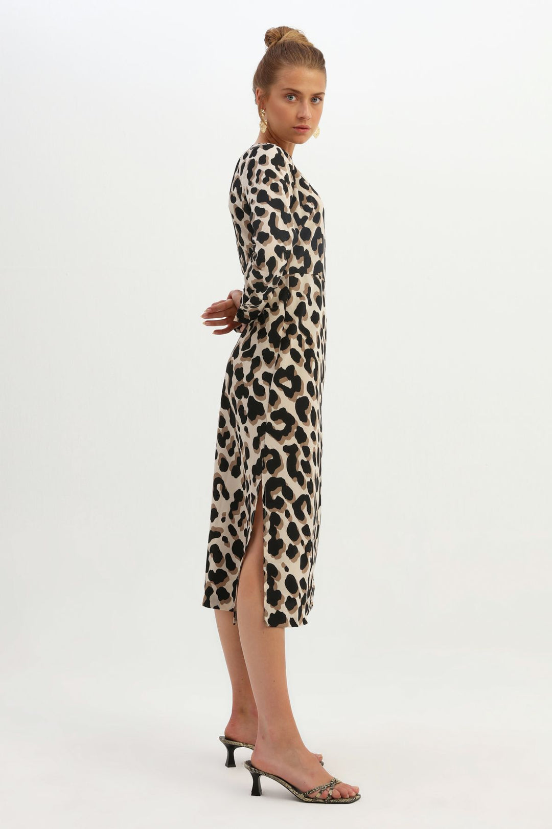 Patterned Wrap Dress Brown