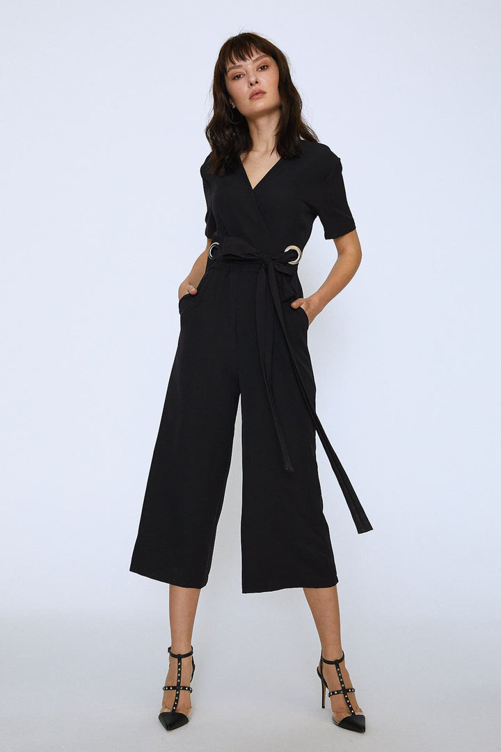 Beli Kemerli Kruvaze Tulum Siyah