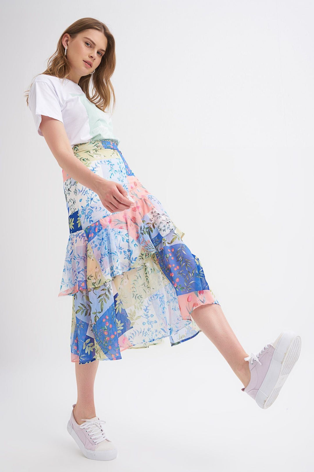 Patterned Ruffle Skirt Indigo