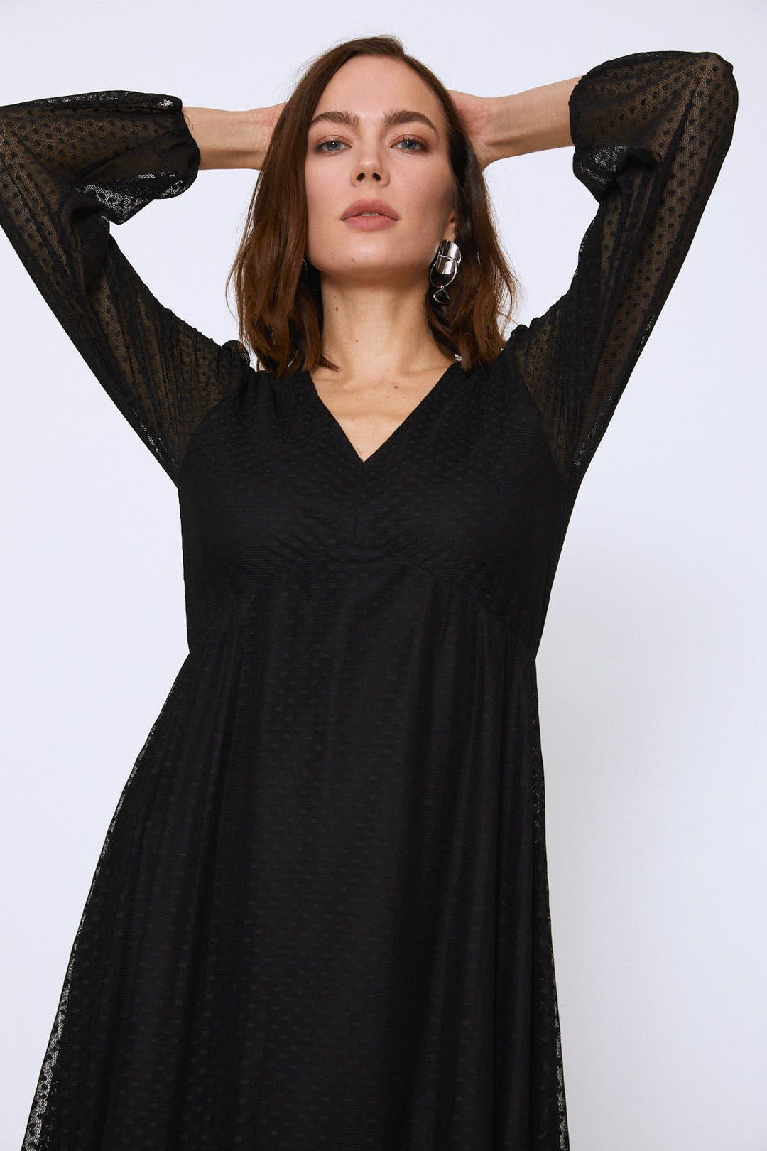 Polka Dot Tulle V-Neck Dress Black