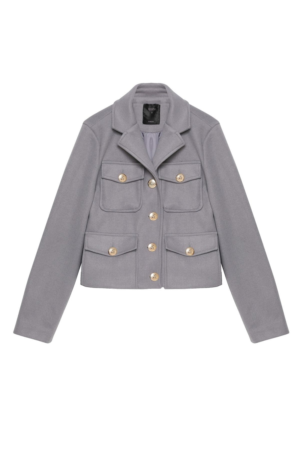Button Detailed Stamp Jacket Gray