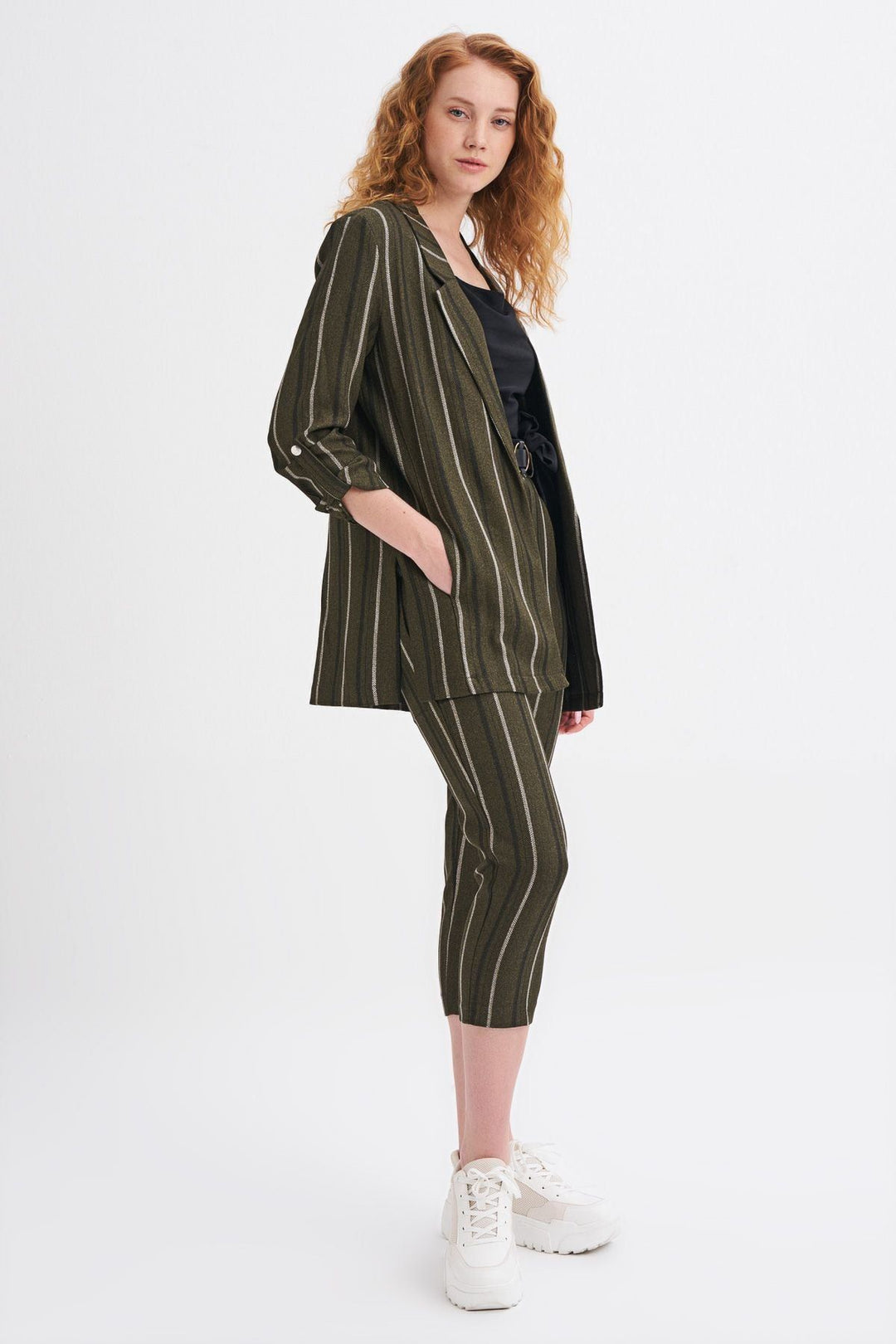Striped Blazer Jacket Khaki