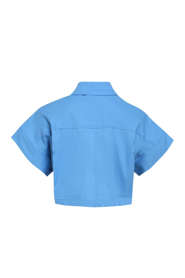 Pocket Detailed Crop Shirt Blue