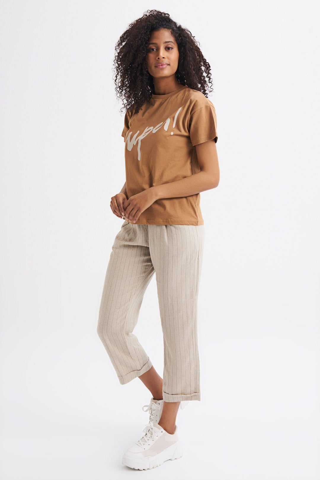 Baskılı Tişört Açık Bej