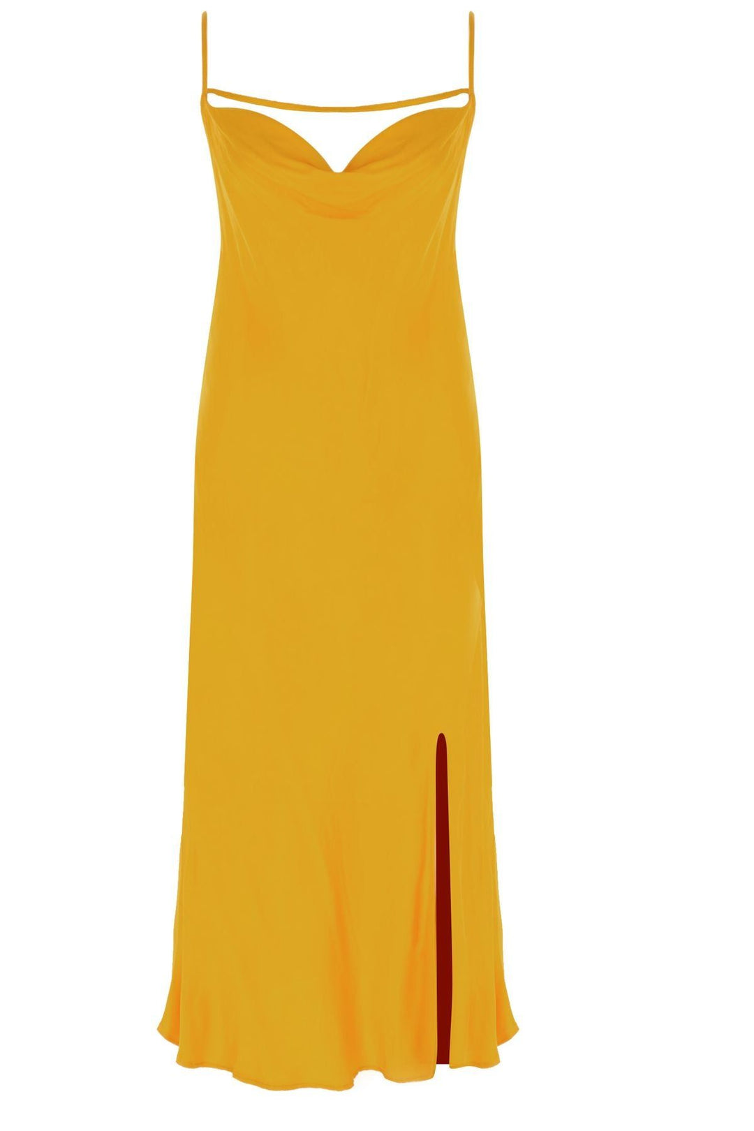 Degaje Yaka Yırtmaçlı Midi Boy Elbise Turuncu